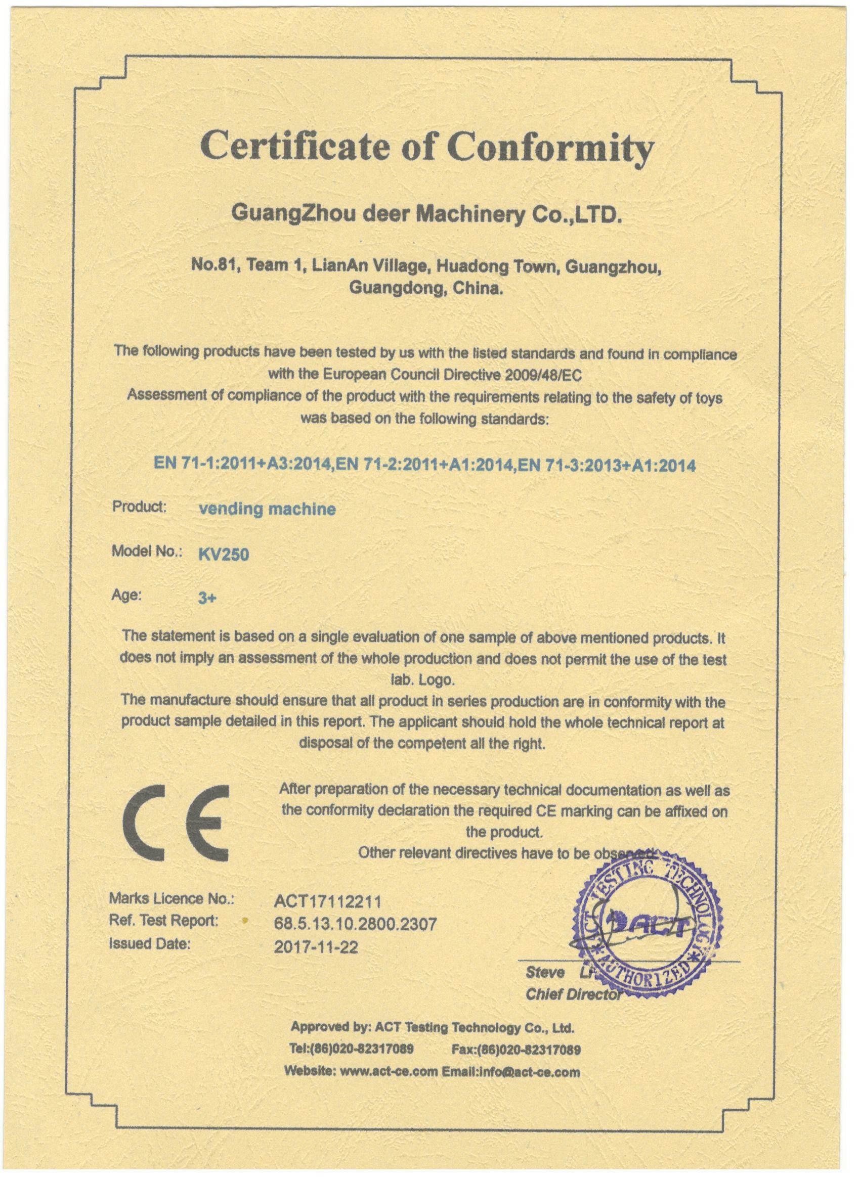 Κίνα Guangzhou Deer Machinery Co., Ltd. Πιστοποιήσεις